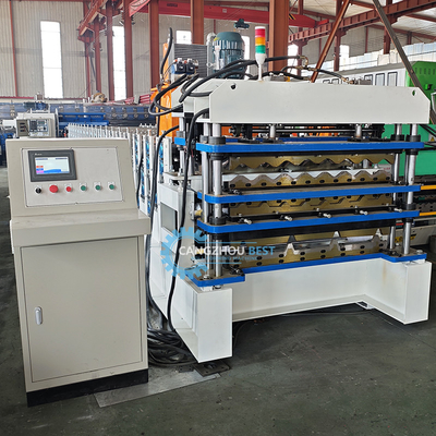 Control de PLC Cortador hidráulico Tr4 Tr5 máquina corrugada de hojas de techo de tres capas para Perú