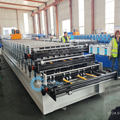 Control de PLC Cortador hidráulico Tr4 Tr5 máquina corrugada de hojas de techo de tres capas para Perú
