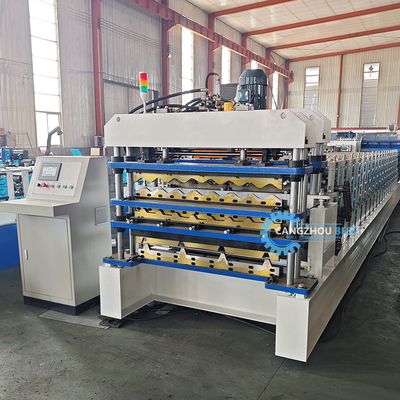 Control de PLC Cortador hidráulico Tr4 Tr5 máquina corrugada de hojas de techo de tres capas para Perú