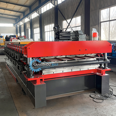 Automáticamente PLC Control de acero de perfil de doble capa para el techo de la hoja de rollo de la máquina de formación