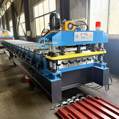 0.3-0.8mm Ibr Máquina de moldeado de rodillos de techo de metal controlada por sistema de control PLC