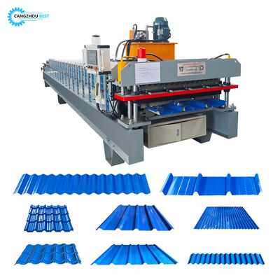 Máquina automática para fabricar láminas para techos de metal 2 en 1 con formador de rollos de doble perfil