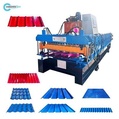 Máquina formadora de rollos de doble capa para paneles de techo y pared Máquina perfiladora multifuncional de acero de color de doble capa